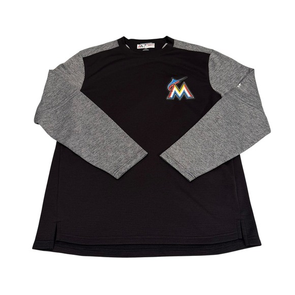 Majestic Other - Majestic Miami Marlins Therma Base Authentic Crewneck Pullover Mens Medium Shirt
